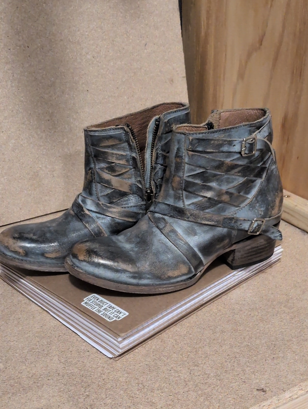 Freebird By Steven Distressed Leather Ankle Boots - Blue Gray
